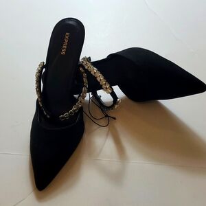 Express black with rhinestone heels